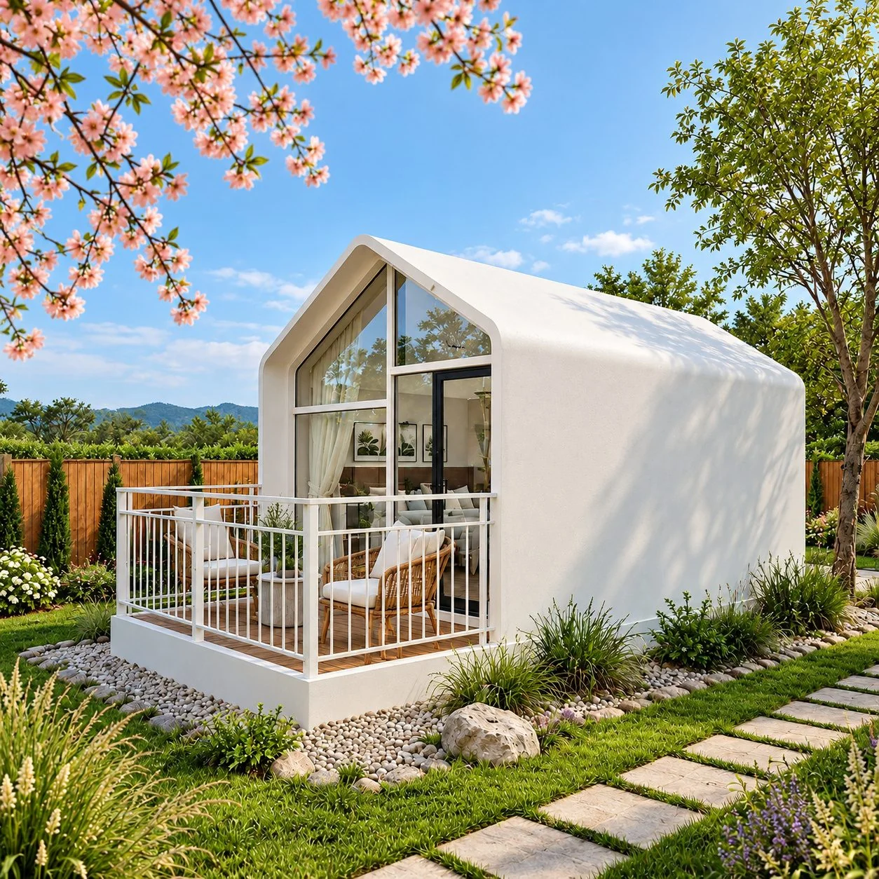 AIIA Fold, tiny house de 21 m² : balcon en façade, rendu 3D