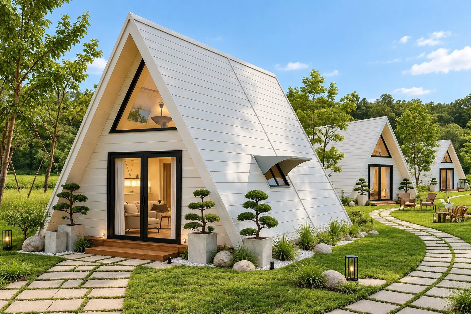 AIIA Frame, habitat Resort de 30 m² : hébergements en A dans un village de vacances paysager