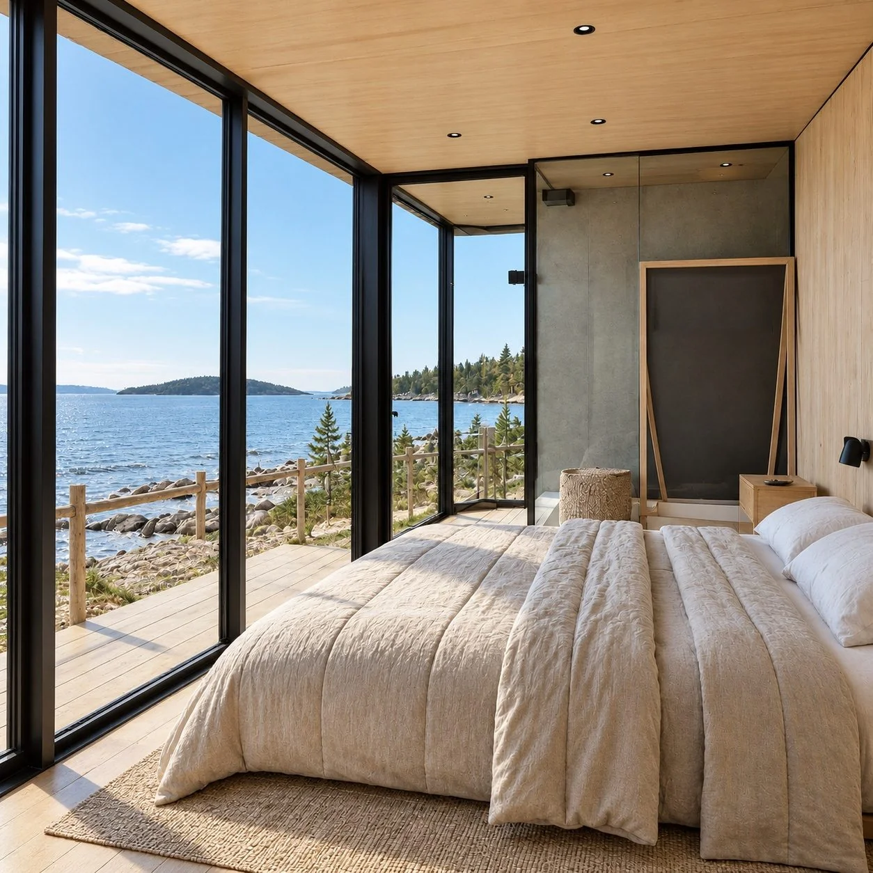 AIIA Glass, tiny house de 25 m² : chambre, rendu 3D
