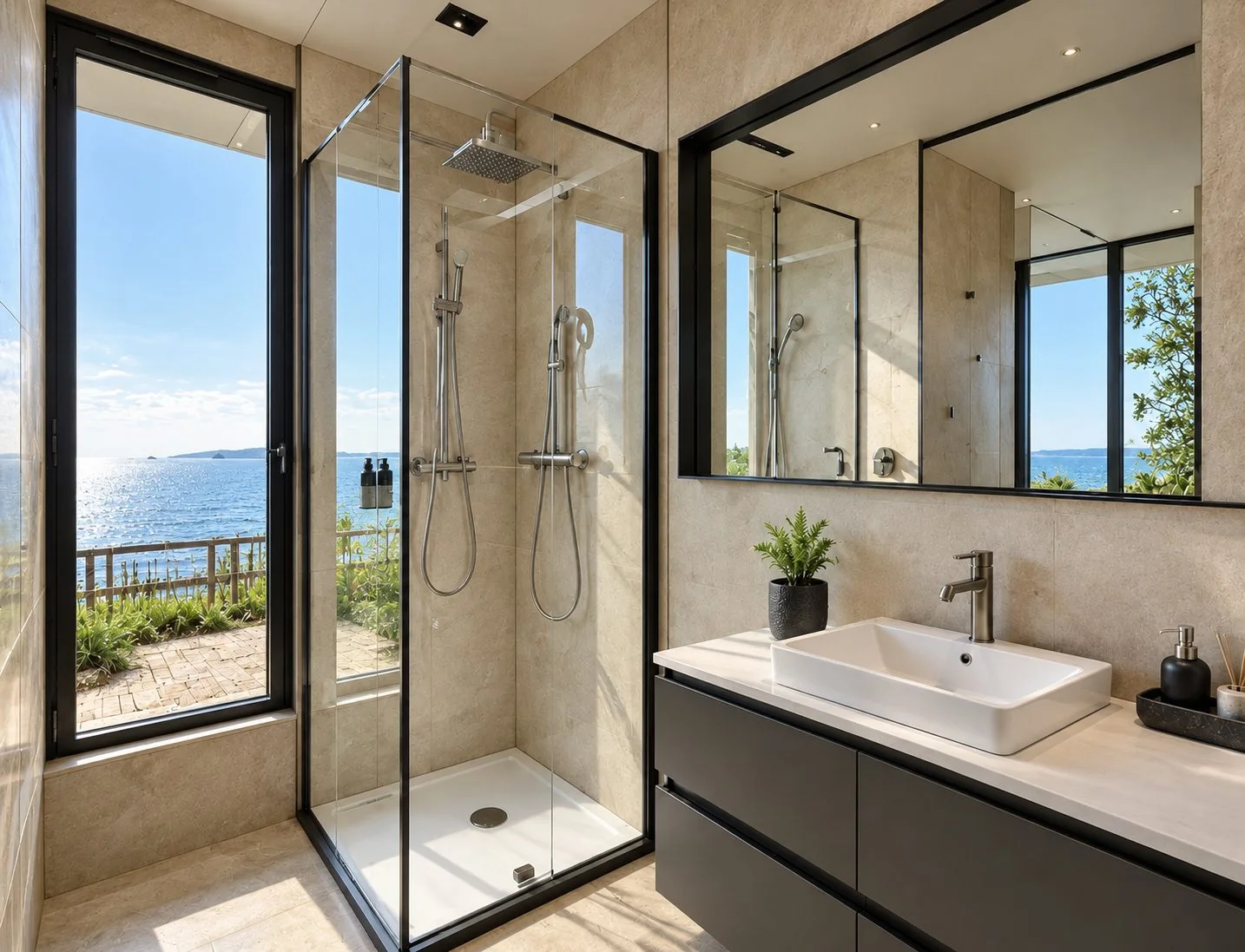AIIA Glass, tiny house de 25 m² : salle d'eau, rendu 3D