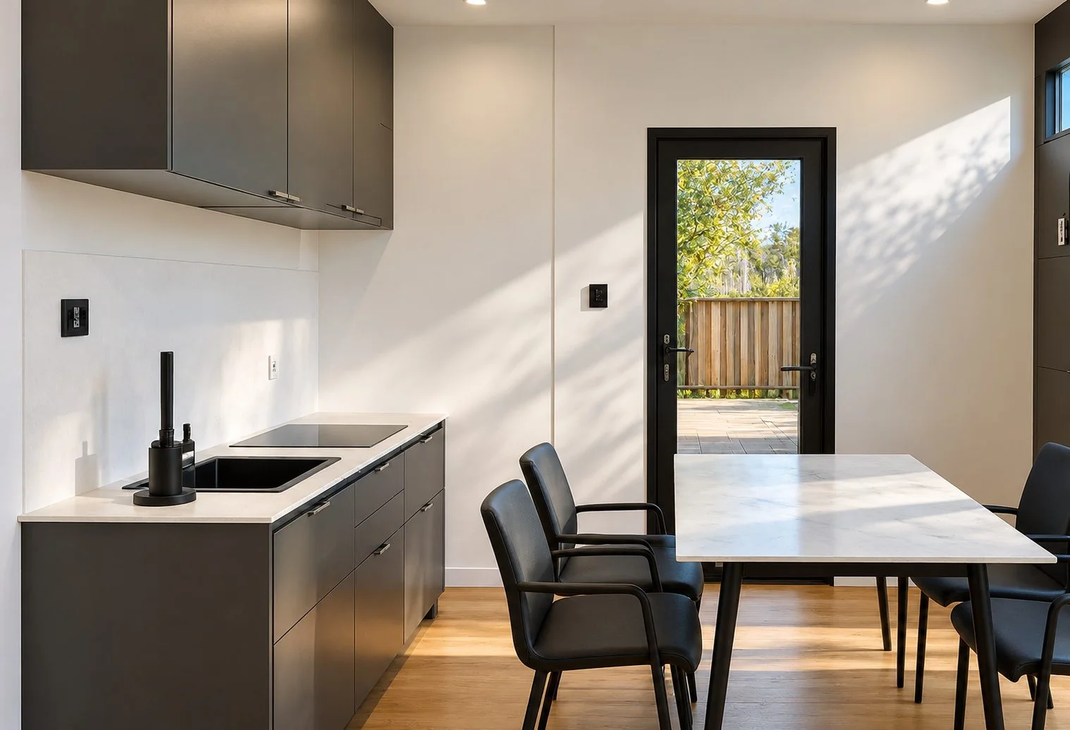 AIIA Open, tiny house de 26 m² : cuisine et coin repas, rendu 3D