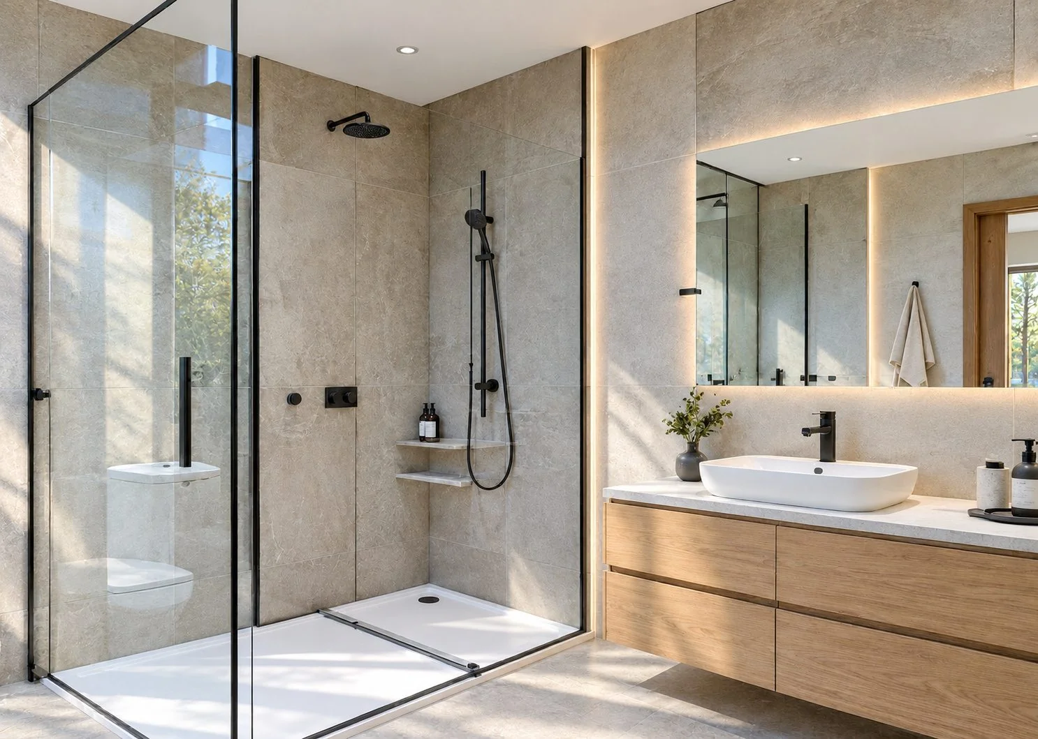 AIIA Scope, maison modulaire de 99 m² : salle de bain, rendu 3D