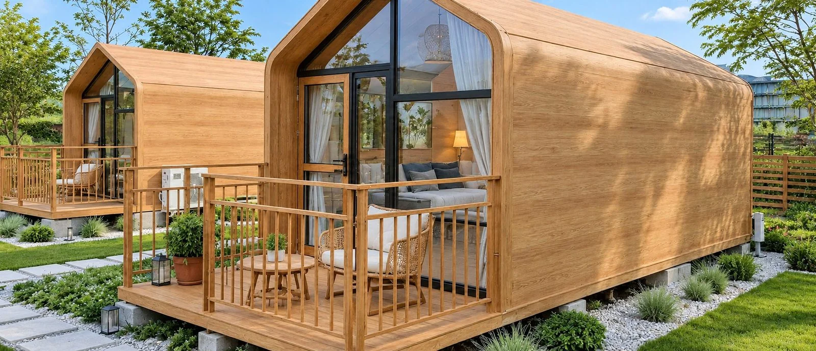 AIIA Span, tiny house de 27 m² : terrasse bois côté jardin